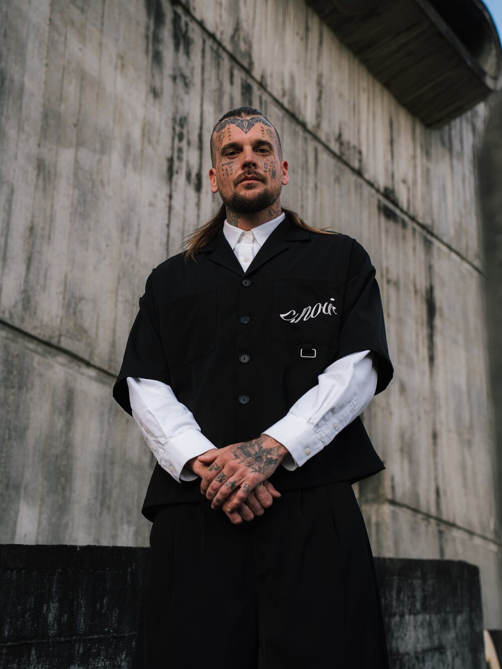 Cabinet Noir embroidered Noir vest and white shirt